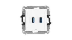 ICON Mechanizm gniazda podwójnego 2xUSB A-A 3.0, bez pola opisowego biały mat 25IGUSBBO-6