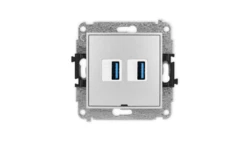 ICON Mechanizm gniazda podwójnego 2xUSB A-A 3.0, bez pola opisowego srebrny metalik 7IGUSBBO-6