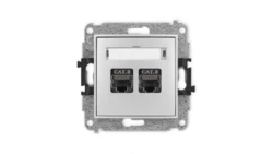 ICON Mechanizm gniazda komputerowego podwójnego 2xRJ45, kat. 8, ekranowane, 8-stykowy srebrny metalik 7IGK-12