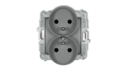 ICON Mechanizm gniazda podwójnego do ramki z uziemieniem 2x(2P+Z) (przesłony torów prądowych) szary mat 27IGPR-2zp