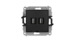 ICON Mechanizm gniazda podwójnego 2xUSB A-A 2.0, bez pola opisowego czarny mat 12IGUSBBO-2