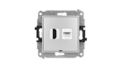 ICON Mechanizm gniazda poj. HDMI 2.0 + gniazda komp. poj. 1xRJ45, kat. 5e, 8-stykowy, bez pola opisowego srebrny metalik 7IGHKBO