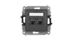 ICON Mechanizm gniazda komputerowego podwójnego 2xRJ45, kat. 7, ekranowane, 8-stykowy grafitowy mat 28IGK-10