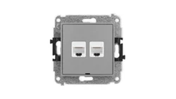 ICON Mechanizm gniazda komputerowego podwójnego 2xRJ45, kat. 6, 8-stykowy, bez pola opisowego szary mat 27IGKBO-4