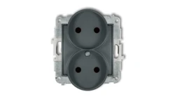 ICON Mechanizm gniazda podwójnego do ramki bez uziemienia 2x2P (przesłony torów prądowych) grafitowy mat 28IGPR-2p