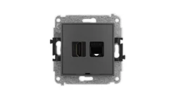 ICON Mechanizm gniazda poj. HDMI 2.0 + gniazda komp. poj. 1xRJ45, kat. 5e, 8-styk, bez pola opisowego grafitowy mat 28IGHKBO