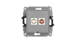 ICON Mechanizm gniazda podwójnego RCA, bez pola opisowego (typu cinch - biały i czerwony, pozłacany) szary mat 27IGRCABO-2