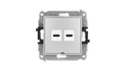 ICON Mechanizm gniazda podwójnego 2xUSB C-C, bez pola opisowego srebrny metalik 7IGUSBBO-8