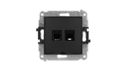 ICON Mechanizm gniazda telefonicznego 1xRJ11 + komputerowego 1xRJ45 kat. 5e 8-styk beznarzędziowe, bez opisu czarny mat 12IGTKBO