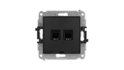 ICON Mechanizm gniazda telefonicznego podwójnego 2xRJ11, 4-stykowy, beznarzędziowe, bez pola opisowego czarny mat 12IGTBO-2