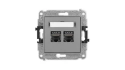 ICON Mechanizm gniazda komputerowego podwójnego 2xRJ45, kat. 8, ekranowane, 8-stykowy szary mat 27IGK-12