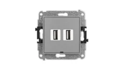 ICON Mechanizm gniazda podwójnego 2xUSB A-A 2.0, bez pola opisowego szary mat 27IGUSBBO-2