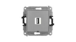ICON Mechanizm gniazda pojedynczego USB A-A 2.0, bez pola opisowego szary mat 27IGUSBBO-1