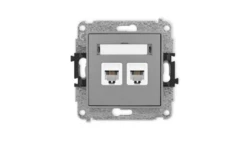 ICON Mechanizm gniazda telefonicznego podwójnego 2xRJ11, 4-stykowy, beznarzędziowe szary mat 27IGT-2