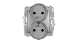 ICON Mechanizm gniazda podwójnego do ramki z uziemieniem 2x(2P+Z) (przesłony torów prądowych) srebrny metalik 7IGPR-2zp