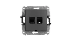 ICON Mechanizm gniazda telefonicznego 1xRJ11 + komp. 1xRJ45 kat. 5e, 8-styk, beznarzędziowe, bez opisu grafitowy mat 28IGTKBO