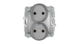 ICON Mechanizm gniazda podwójnego do ramki bez uziemienia 2x2P (bez przesłon torów prądowych) srebrny metalik 7IGPR-2