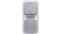 Palmiye Łącznik Zwierny Z Symbolem Światło + Gniazdo Z Uziemieniem, Pionowe, Kolor Szary / 90555780