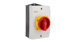 Rozłącznik 40A 3P w obudowie IP65 z blachą EMC czerwono-żółta rączka z blokadą P1-40/I2H/MBS/SVB 199917