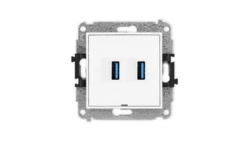 MINI Mechanizm gniazda podwójnego 2xUSB A-A 3.0, bez pola opisowego biały mat 25MGUSBBO-6