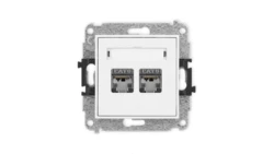 MINI Mechanizm gniazda komputerowego podwójnego 2xRJ45, kat. 6, ekranowane, 8-stykowy biały mat 25MGK-6
