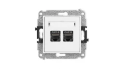 MINI Mechanizm gniazda komputerowego podwójnego 2xRJ45, kat. 8, ekranowane, 8-stykowy biały mat 25MGK-12