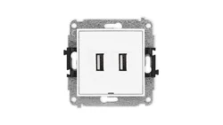 MINI Mechanizm gniazda podwójnego 2xUSB A-A 2.0, bez pola opisowego biały mat 25MGUSBBO-2