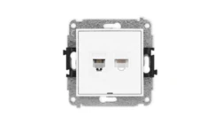MINI Mechanizm gniazda telefonicznego pojedynczego 1xRJ11 + komputerowego pojedynczego 1xRJ45, kat. 5e, 8-stykowy, beznarzędziow