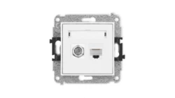 MINI Mechanizm gniazda antenowego poj. typu F (SAT) + gniazda komp. poj. 1xRJ45, kat. 6, 8-stykowy biały mat 25MGFK-3