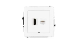 DECO Mechanizm gniazda pojedynczego HDMI 2.0 + gniazda komp. poj. 1xRJ45, kat. 5e, 8-stykowy, bez pola opisowego, biały mat 25DG