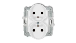MINI Mechanizm gniazda podwójnego do ramki z uziemieniem 2x(2P+Z) (przesłony torów prądowych) biały mat 25MGPR-2zp