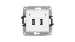 MINI Mechanizm gniazda podwójnego 2xUSB A-A 2.0 biały mat 25MGUSB-2