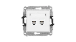 MINI Mechanizm gniazda telefonicznego podwójnego 2xRJ11, 4-stykowy, beznarzędziowe biały mat 25MGT-2