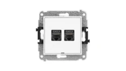MINI Mechanizm gniazda komputerowego podwójnego 2xRJ45, kat. 7, ekranowane, 8-stykowy, bez pola opisowego biały mat 25MGKBO-10