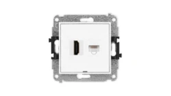 MINI Mechanizm gniazda pojedynczego HDMI 2.0 + gniazda komp. poj. 1xRJ45, kat. 5e, 8-stykowy, bez pola opis. biały mat 25MGHKBO
