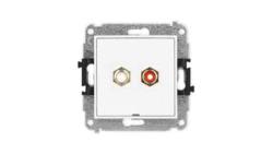 MINI Mechanizm gniazda podwójnego RCA, bez pola opisowego (typu cinch - biały i czerwony, pozłacany) biały mat 25MGRCABO-2