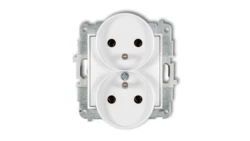 MINI Mechanizm gniazda podwójnego do ramki z uziemieniem 2x(2P+Z) (bez przesłon torów prądowych) biały mat 25MGPR-2z
