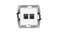 MINI Mechanizm gniazda komputerowego podwójnego 2xRJ45, kat. 8, ekranowane, 8-stykowy, bez pola opisowego biały mat 25MGKBO-12