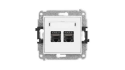MINI Mechanizm gniazda komputerowego podwójnego 2xRJ45, kat. 7, ekranowane, 8-stykowy biały mat 25MGK-10