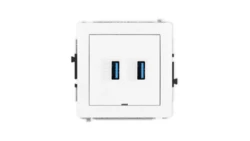 DECO Mechanizm gniazda podwójnego 2xUSB A-A 3.0, bez pola opisowego, biały mat 25DGUSBBO-6