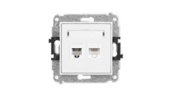 MINI Mechanizm gniazda telefonicznego pojedynczego 1xRJ11 + komputerowego pojedynczego 1xRJ45, kat. 5e, 8-stykowy, beznarzędziow