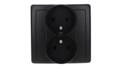 Simon Basic Gniazdo wtyczkowe z uziemieniem podwójne, monoblok, z przesł.torów prądowych zac.śrubowe czarny kompletne BMGZ2Z/49