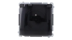 Simon Basic Gniazdo wtyczkowe z uziem., z przesł. torów prąd, IP44 (moduł) zaciski śrubowe klapka transp. czarny BMGZ1BZ.01/49A