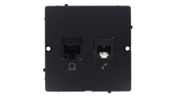 Simon Basic Gniazdo komputerowe RJ45 kat.5e + telefoniczne RJ11 (moduł). Montaż gniazda na wkręty do puszki czarny BMF5T.02/49