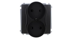 Simon Basic Gniazdo wtyczkowe podwójne bez uziemienia (moduł) z przesł. torów prąd.,16A, 250V, zac. śrubowe czarny BMG2MZ.01/49