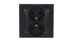 Simon 10 Gniazdo wtyczkowe z uziemieniem podwójne, monoblok, 16A, 250V, zaciski śrubowe kompletne, czarny mat CGZ2/49