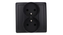 Simon Basic Gniazdo wtyczkowe z uziemieniem podwójne, monoblok, 16A, 250V, zaciski śrubowe, kompletne czarny BMGZ2/49