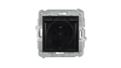 ICON Mechanizm gniazda bryzgoszczelnego z uziemieniem 2P+Z (klapka dymna, przesłony torów prądowych) czarny mat 12IGPB-1zdp