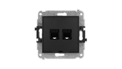 ICON Mechanizm gniazda komputerowego podwójnego 2xRJ45, kat. 5e, 8-stykowy, bez pola opisowego czarny mat 12IGKBO-2