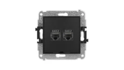 ICON Mechanizm gniazda komputerowego podwójnego 2xRJ45, kat. 7, ekranowane, 8-stykowy, bez pola opisowego czarny mat 12IGKBO-10